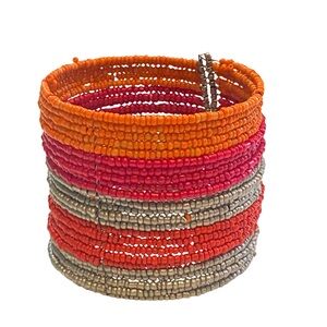 Orange Pink Beaded wide cuff Bracelet